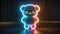 Cute neon-lit animated bear-like character in a dimly lit room.