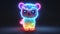 Cute neon-style animated llama with a colorful glow standing in a dark space.