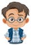 Cute nerdy boy cartoon character