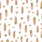 Cute neutral doodle carrot and hearts neutral vector seamless pattern