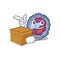 Cute neutrophil cell cartoon character having a box