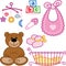 Cute New born baby girl toys graphic elements.