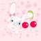 Cute newborn bunny girl with cherry