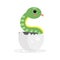 Cute newborn green snake character, funny reptile in egg cartoon Illustration