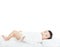 Cute newborn infant baby lying down on towel