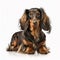 Cute nice dog breed long-haired dachshund isolated on white close-up, beautiful pet,