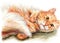 Cute nice ginger fluffy cat hand drawn art