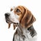 Cute nice red beige yellow dog breed beagle isolated on white close-up