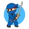 Cute ninja holding sword cartoon