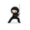 Cute ninja with katana isolated on white background