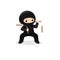 Cute ninja with nunchaku isolated on white background