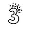 Cute number 3 with crown. Hand drown vector three. Design for baby birthday, little princess or prince party decoration, logo,