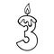 Cute number 3. Hand drown three figure candle. Design for baby birthday, baby party invitation, logo, sticker, greeting