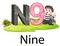 Cute number alphabet N for nine with the pantomime