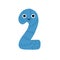 Cute number two character for kids. Leaning numbers for preschool