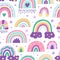 Cute nursery rainbow pattern. Doodle childish seamless pattern, scandinavian style rainbow. Kids nursery rainbows vector