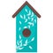 Cute nursery vector blue birdhouse in flat style isolated on white. Element for banner, stickers, postcards. Bird feeder