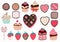 Cute object valentine collection with chocolate,strawberry,cupcake.Vector illustration for icon,logo,sticker,printable