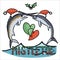 Cute ocean marlin mistletoe cartoon  illustration motif set. Hand drawn isolated sea life lover swordfish elements clipart