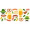 Cute Octoberfest Menu background with beer, sausage, pretzel, hunting hat with feather, mustache and oak leaves