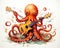 The cute octopus is playing guitar music.