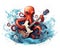 The cute octopus is playing guitar music.