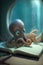 Cute Octopus Reading Book, Adorable Smart Sea Creature Character Sitting with Book cartoon style Illustration generative ai