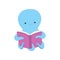 Cute Octopus Reading Book, Adorable Smart Sea Creature Character Sitting with Book Vector Illustration