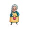 Cute old senior grandmother with yellow apron at kitchen
