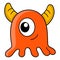 Cute one eyed orange squid with horns, doodle icon image kawaii