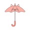 Cute open umbrella with kawaii cat face, ears cartoon illustration.