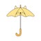 Cute open umbrella with kawaii cat face, ears cartoon illustration.