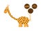 Cute Orange Cartoon Giraffe with Brown Balloons and Hebrew Happy Birthday Greeting