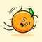 cute orange character with happy expression, sparkling eyes and drop down