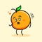 cute orange character with happy expression, sparkling eyes and drop down