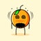 cute orange character with leaf, dizzy expression, mouth open and tired. cartoon, emoticon, fresh, outline and mascot logotype