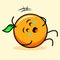 cute orange character with leaf, happy expression, close eyes, laugh and roll over