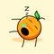 cute orange character with leaf, sleep expression and lie down