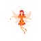 Cute orange fairy in flight with a magic wand