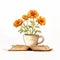 Cute Orange Flowers In Cup: Sketch-like Cartoon Illustration