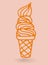 Cute orange linear ice cream cone isolated on pink background.