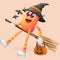 Cute orange monster witch with holding halloween pumpkin