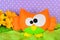 Cute orange owl. Handmade toy for children. Kids sewing crafts. Needlework idea