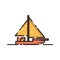 Cute Orange Sailing Boat Flat Design Cartoon