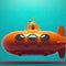 Cute orange submarine with copy space generative ai illustration