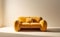 Cute orange velvet loveseat sofa or snuggle chair in empty room. Interior design of modern minimalist living room. Created with