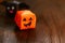 Cute origami Halloween haunted pumpkin and bat