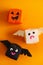 Cute origami Halloween haunted pumpkin, bat and ghost