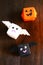 Cute origami Halloween haunted pumpkin, bat and ghost