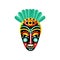 Cute ornamental african mask, red element, green feather